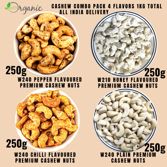 Organic Cashew Nuts - Combo pack 4 Flavors (1kg) Total