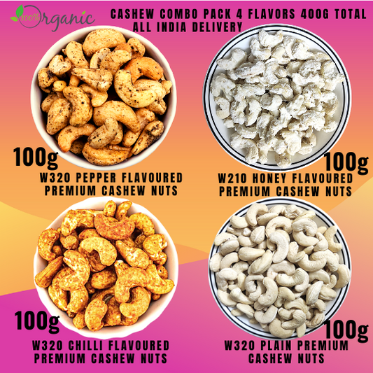 Flavored Organic Cashew Nuts - Combo pack 4 Flavors (400g) Total