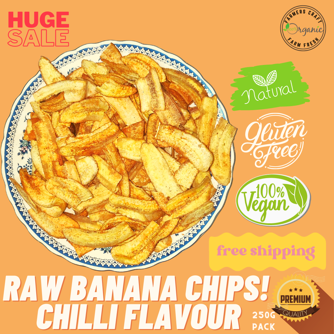 Chili Organic Grown Raw Banana Chips - 250grams