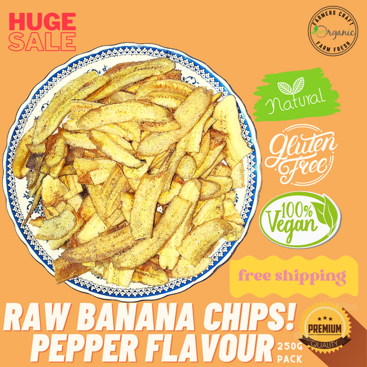 Peppered Organic Grown Raw Banana Chips - 250grams